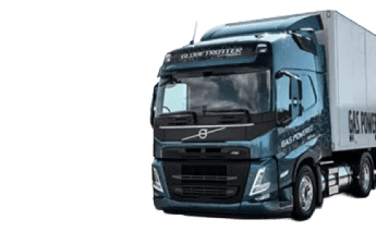 A Volvo gas truck designed for Bio-LNG fuel, representing renewable gas refueling solutions for UK HGV fleets.