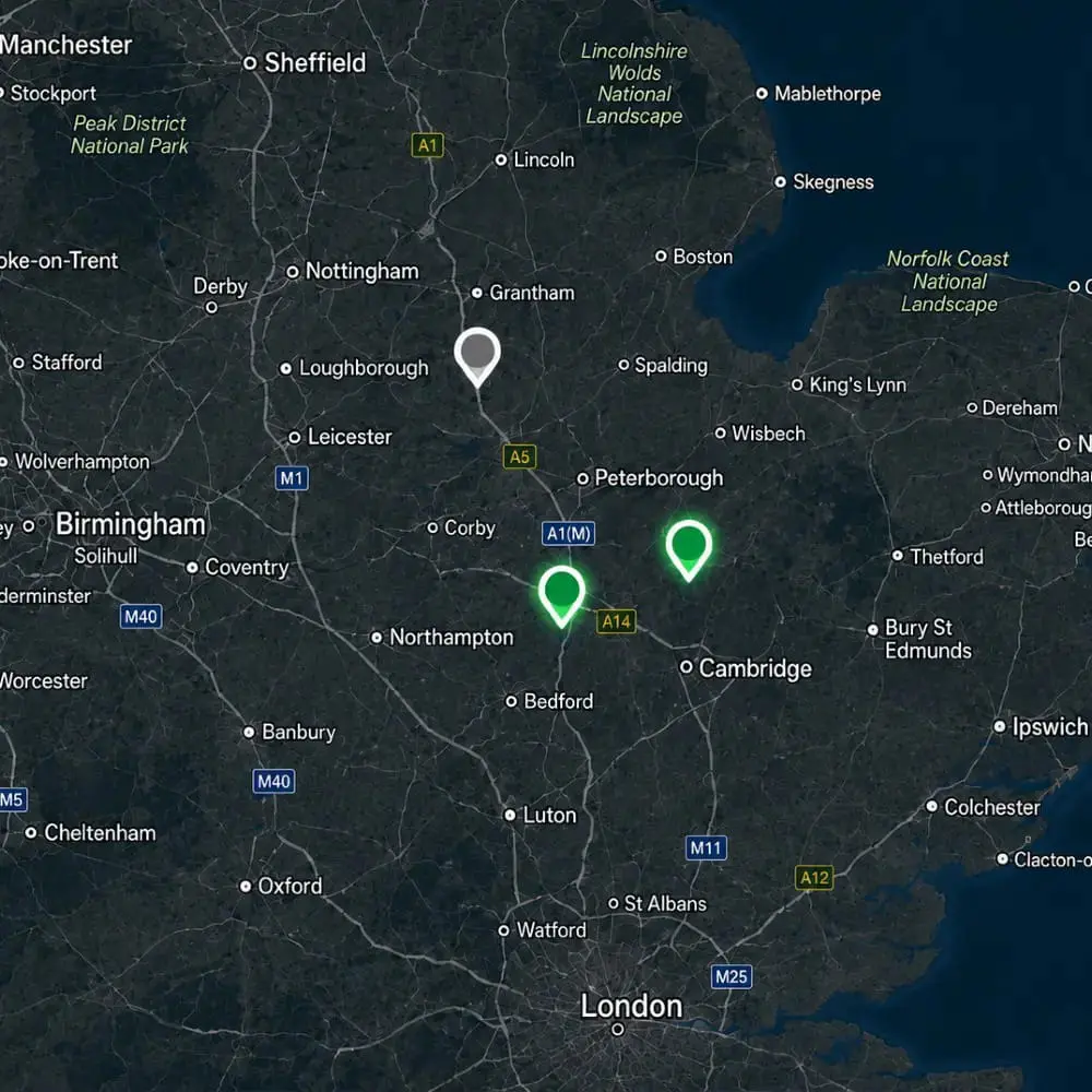 Detailed map showing locations of Roadgas refuelling stations for Bio-LNG and Bio-CNG in the UK, highlighting key areas for fleet operators.