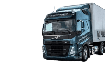 A Volvo gas truck designed for Bio-LNG fuel, representing renewable gas refueling solutions for UK HGV fleets.