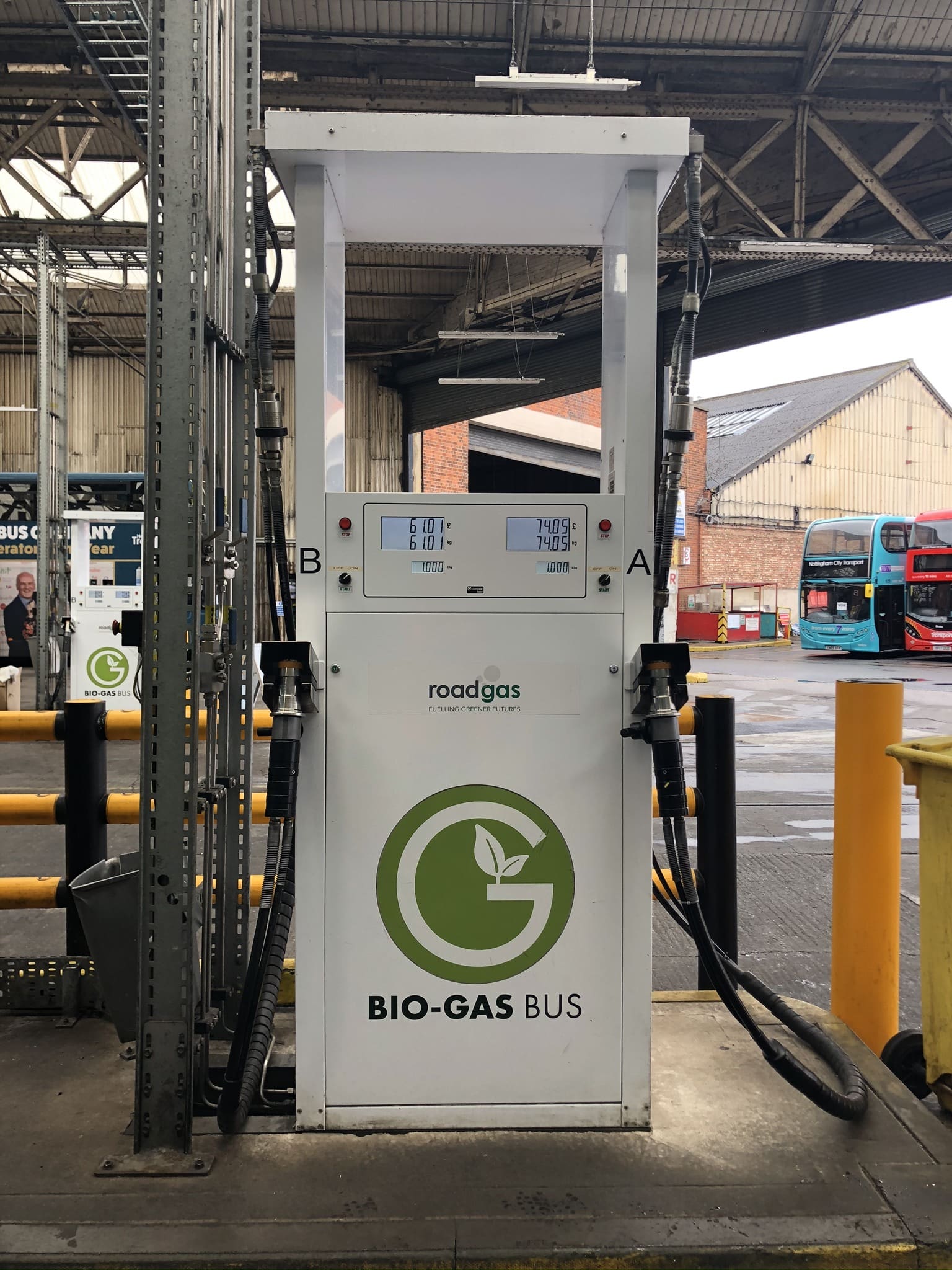 Bio-Gas BUS refuelling station by Roadgas with dual dispensers for renewable gas supply.